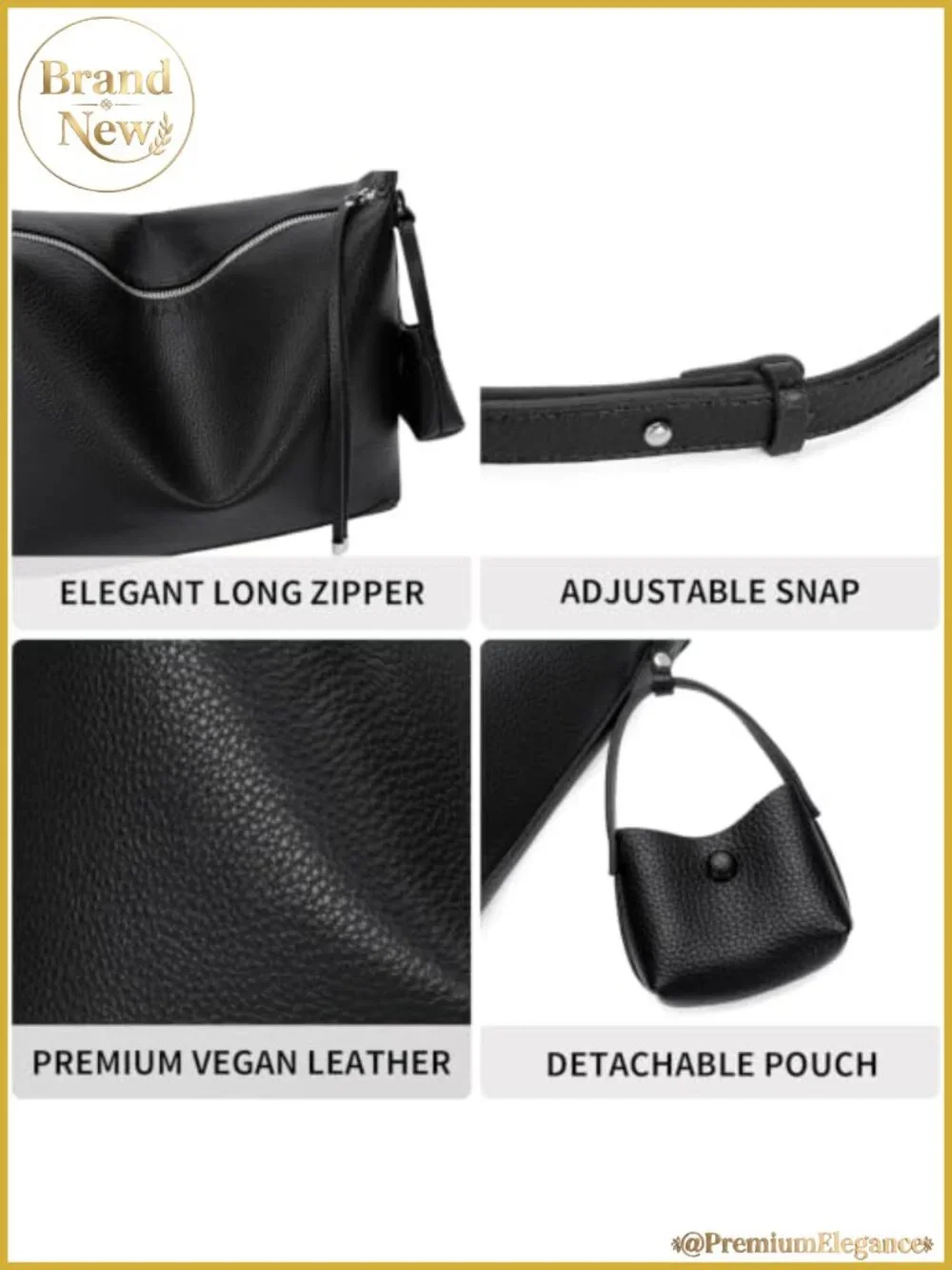 Vegan Leather Hobo Bag for Women Tote Shoulder Crossbody Purse with Detachable